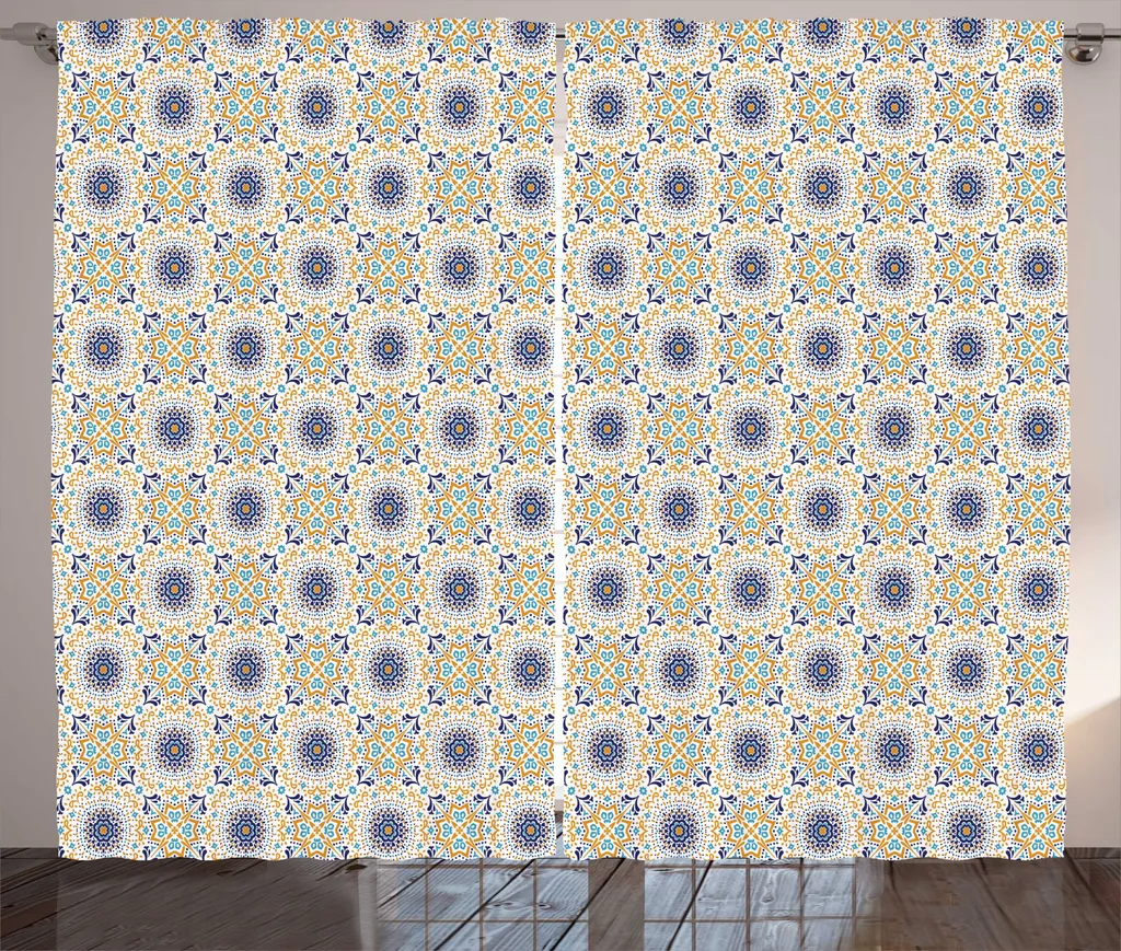 Rideau Largeur 280 cm pour Cacher le Vis-à-Vis Style Bohème Jaune Indigo