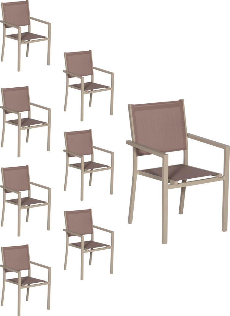 8er Set Stühle aus Aluminium in Taupe - Textilene in Taupe