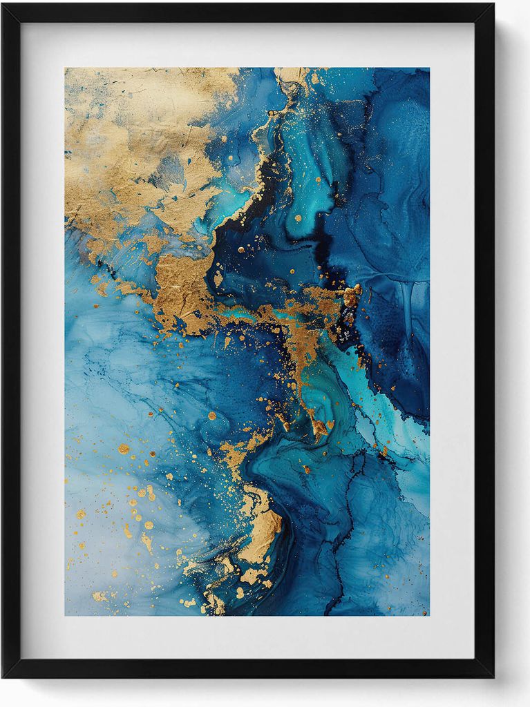 Glamour-Abstraktion mit Gold– Wandbild mit Rahmen – Gerahmtes Bild – Wanddekoration – 50x70 cm – Schwarz Rahmen