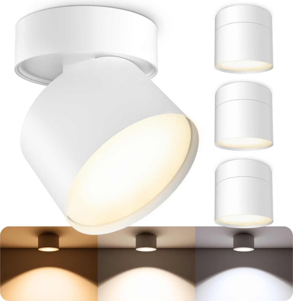 SSC-LUXon 4er Set Deckenlampen weiß matt - Aufbaustrahler schwenkbar mit GX53 LED 6W drei einstellbaren Lichtfarben 3CCT dimmbar - moderne Spot La...