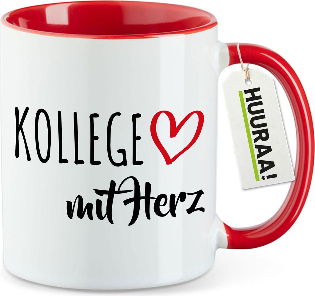 Huuraa Kaffeetasse Kollege mit Herz 330ml Rot Keramik Kaffeebecher Geschenkidee