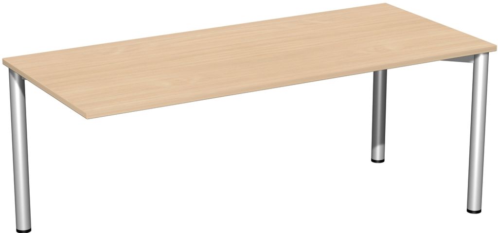 Schreibtisch feste Höhe, einseitig zurückgesetzt, 1800x800x720, Buche/Silber