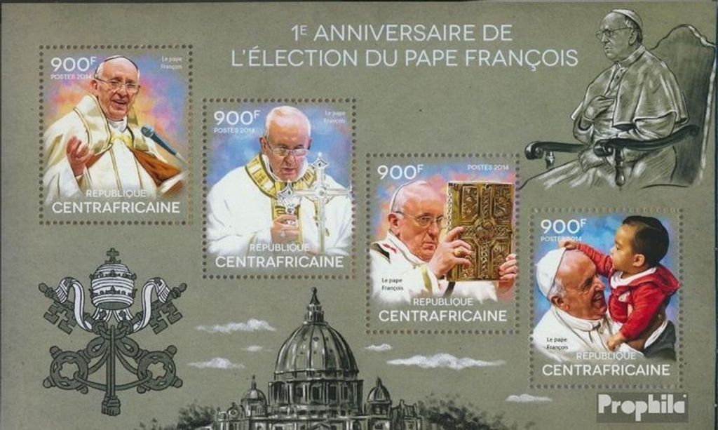 Briefmarken Zentralafrikanische Republik 2014 Mi 4850-4853 Kleinbogen (kompl. Ausgabe) postfrisch Papst Franziskus
