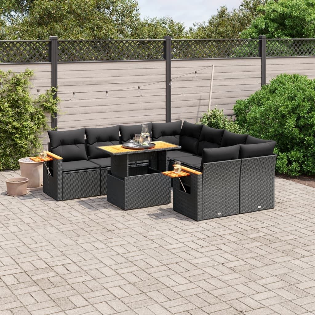 Maison Exclusive - 9-tlg. Garten-Sofagarnitur mit Kissen Schwarz Poly Rattan