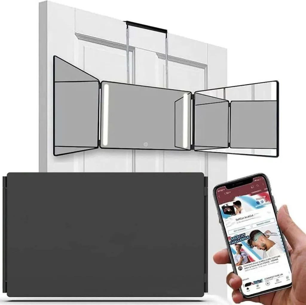Miroir LED noir à luminosité variable avec trois volets pliables INF - 4