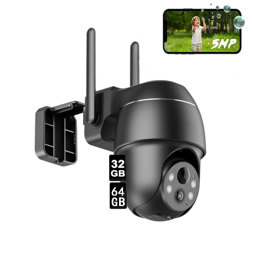 5MP Überwachungskamera Aussen Akku Kabellose WLAN IP Kamera Outdoor Nachtsicht in Farbe mit 32&64GB Speicher Karte