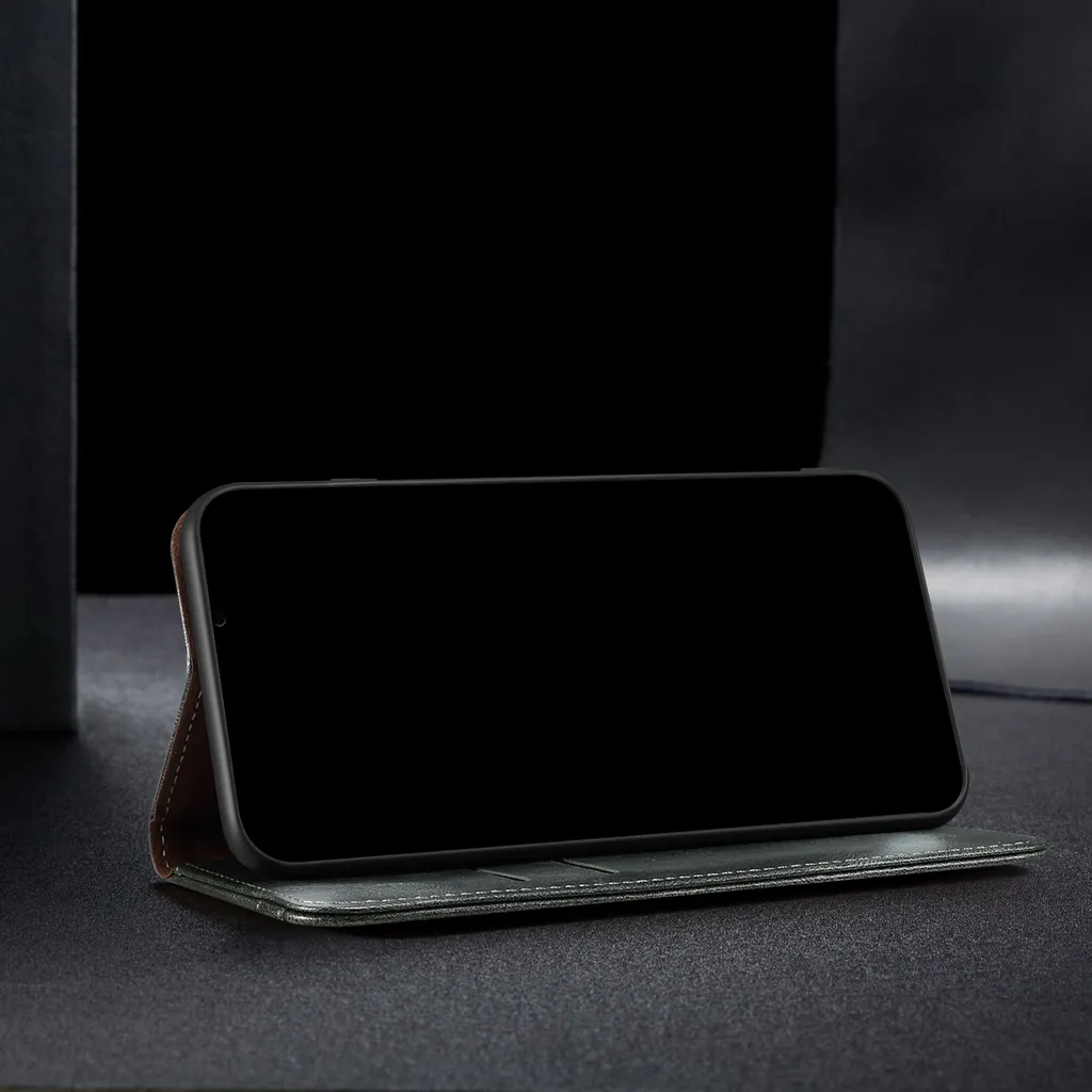 Custodia OPPO Find X3 / Pro: Cover Portafoglio Pelle Verde con Stand - 4