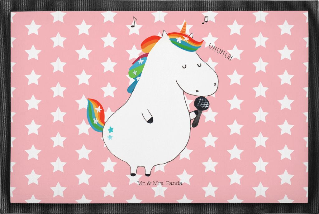 Mr. & Mrs. Panda Schmutzfangmatte Einhorn Sänger 50 x 75 cm - Rot Pastell - Geschenk, Schmutzmatte, Einhörner, Unicorn, Fest, Fussmatte, Gummimat...