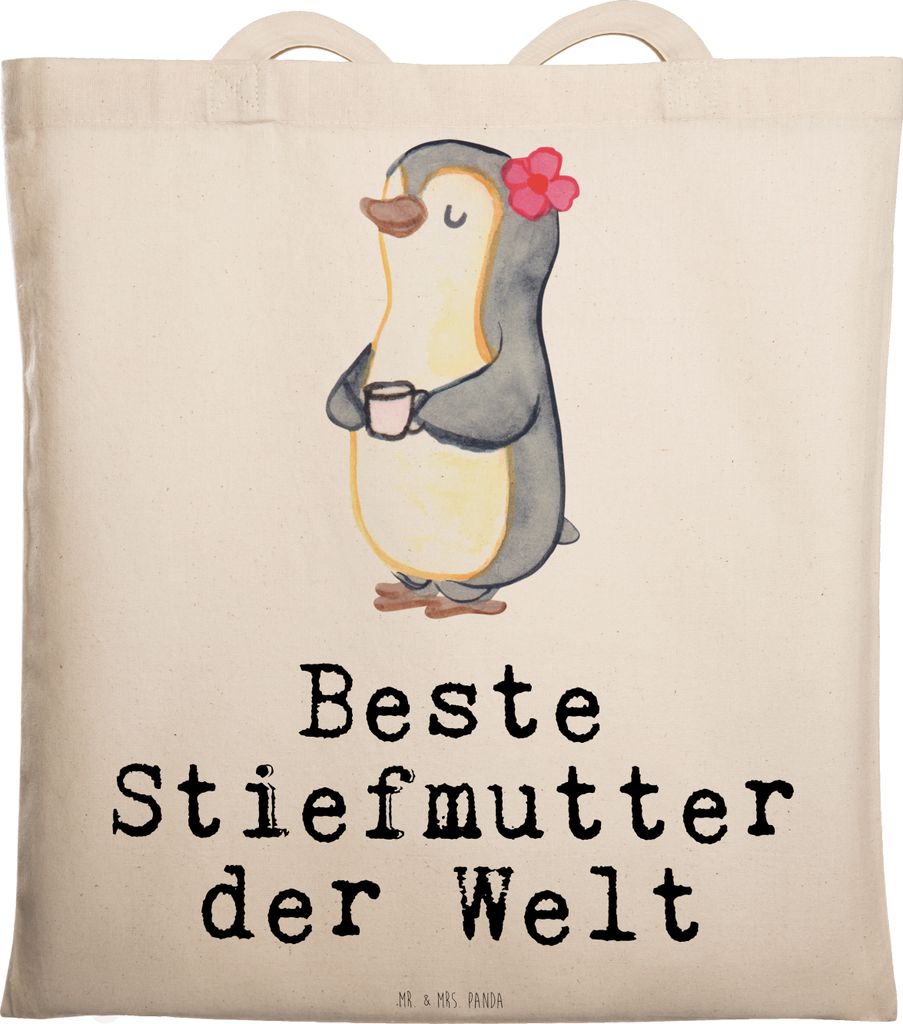 Mr. & Mrs. Panda Einkaufstasche Pinguin Beste Stiefmutter der Welt - Transparent - Geschenk, Jutetasche, Mami, Tote Bag, Mutter, Muttertag, Mama, G...