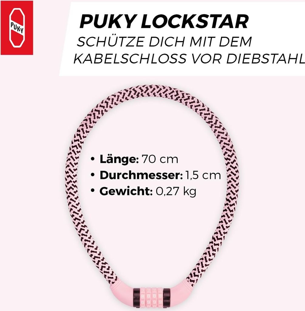 PUKY LOCKSTAR Kabelschloss Retro Rose | Flexibles 70cm Produktbild 4