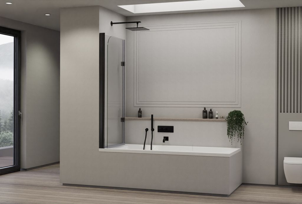 Schwenkbarer Badewannenaufsatz Duschabtrennung NT209 - 2 Glaselemente - Profilfarbe wählbar - 6 mm - Nano Echtglas - 6 x 120 x 140 cm, Profilfarbe...