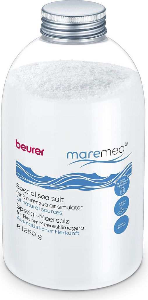 A clear, well-lit studio shot of a bottle of sea salt.