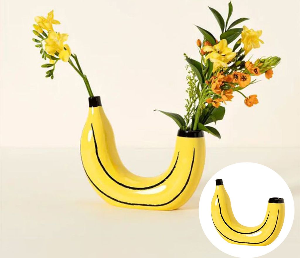 Blumenvase realistisch aussehende stabile Basis ohne verblasstes Doppelkopfdesign Dekorative Blumenarrangement Banane Vase Ornament Family Supply