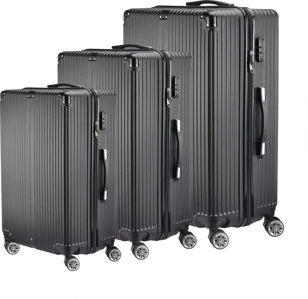 OFFERTA Set 3 Valigie CDGlobal - Trolley Rigidi Neri Ruote Girevoli