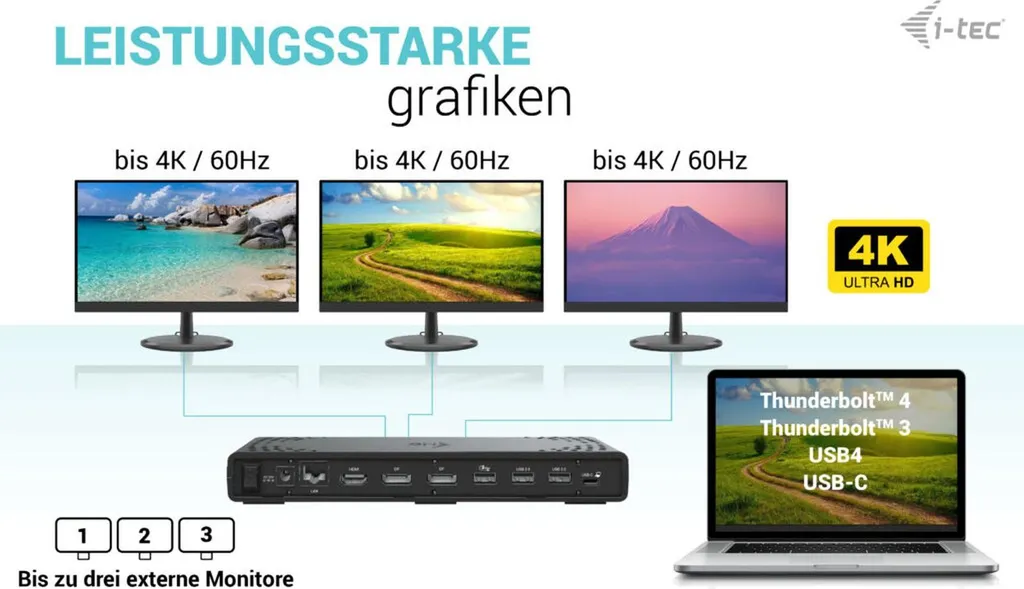 i-tec USB-C Triple Display Docking Station Gen 2 PD 100W pour PC Portable