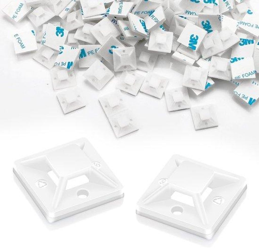 Selbstklebende Kabelbinder - Stabile Montageplatte - 120 Stück 20 x 20 mm