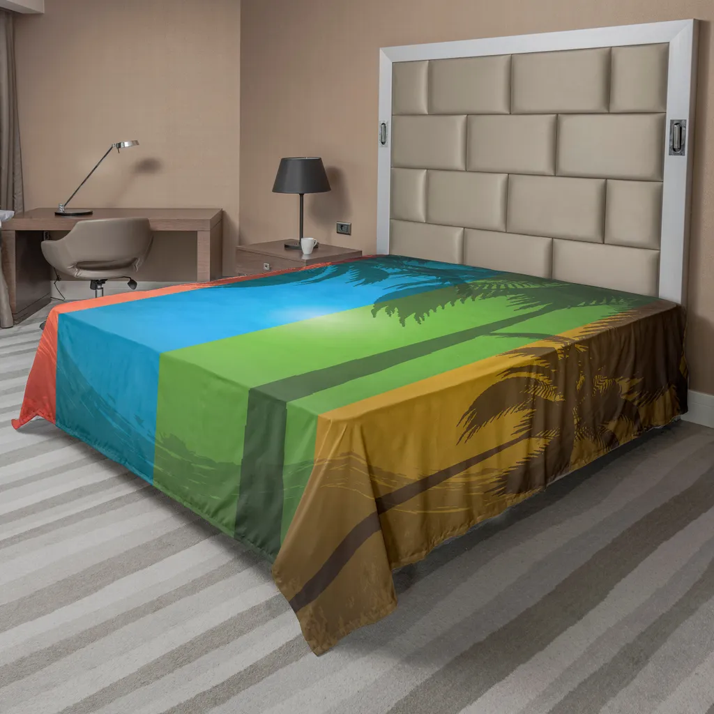Lenzuolo ABAKUHAUS 275x260 - Palme Grunge Blu Rosso - Letto Decorativo