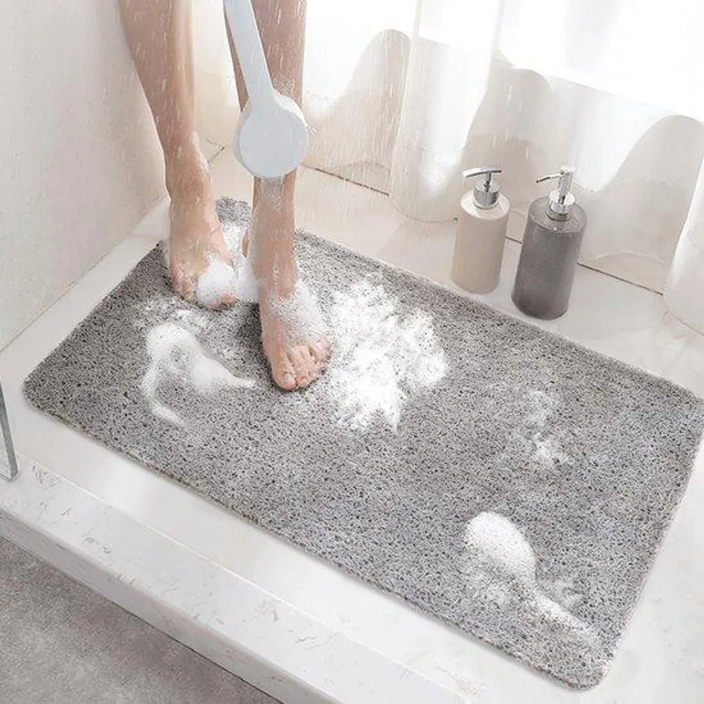 Tapis de douche PVC gris 60x40 cm anti-glisse et séchage ultra rapide