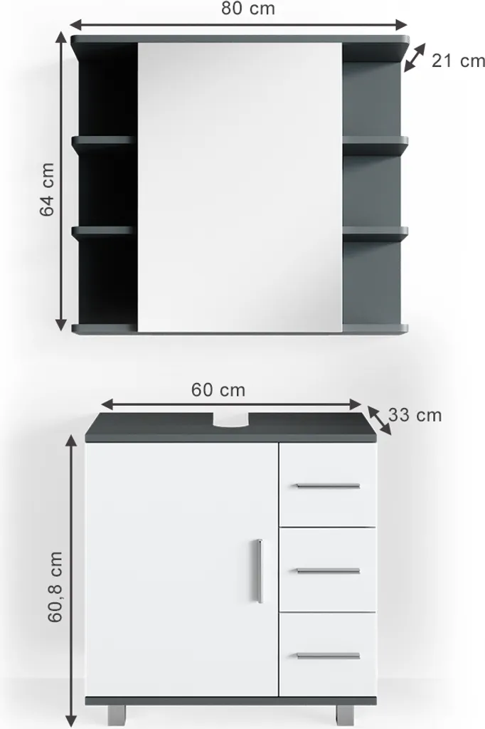 Meuble vasque Vicco Ilias Anthracite - Solution gain de place 2 éléments - 3