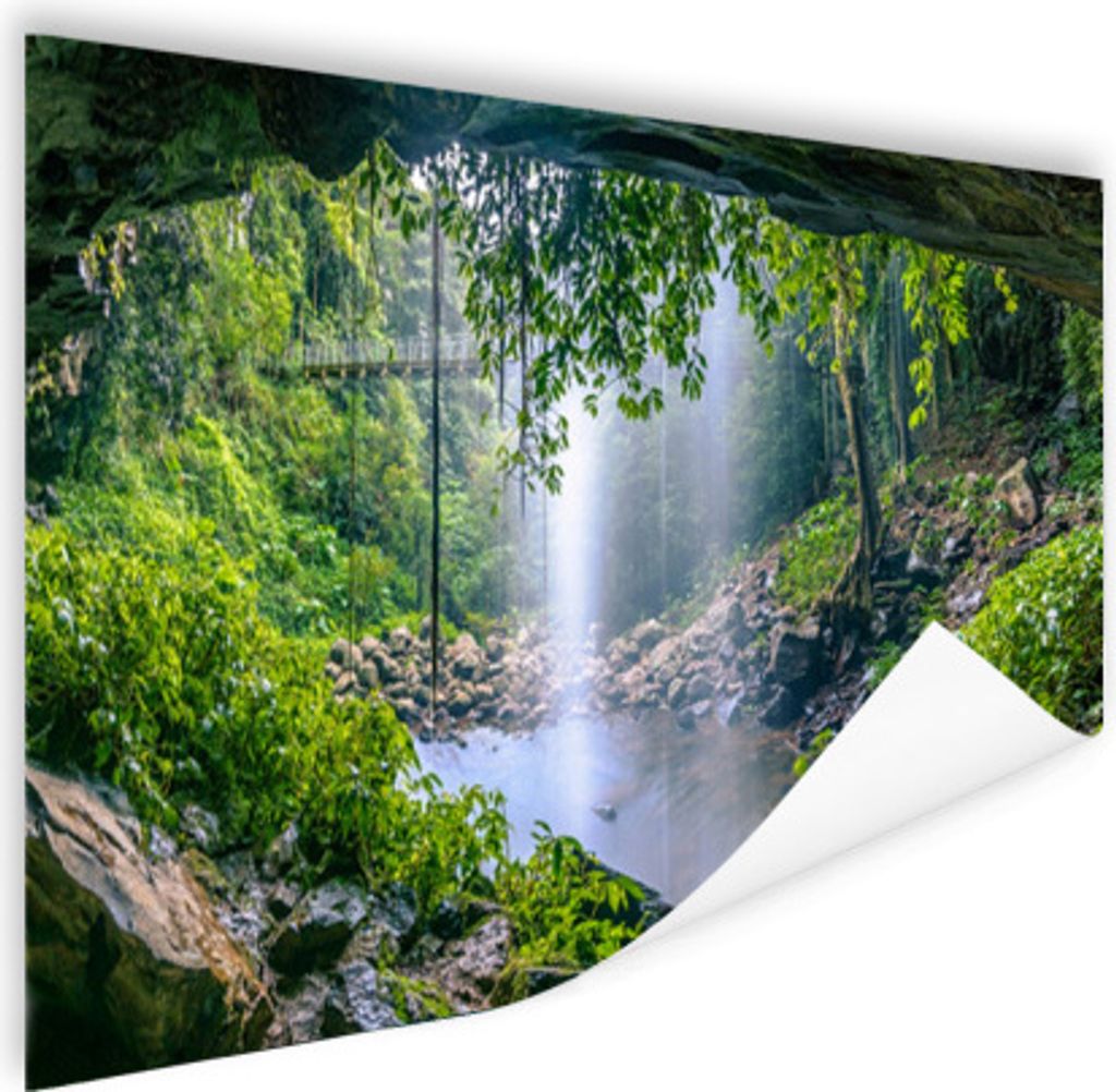 MuchoWow Poster Dschungel - Regenwald - Wasser - Wasserfall - Pflanzen 180x120 cm - Fotoplakat