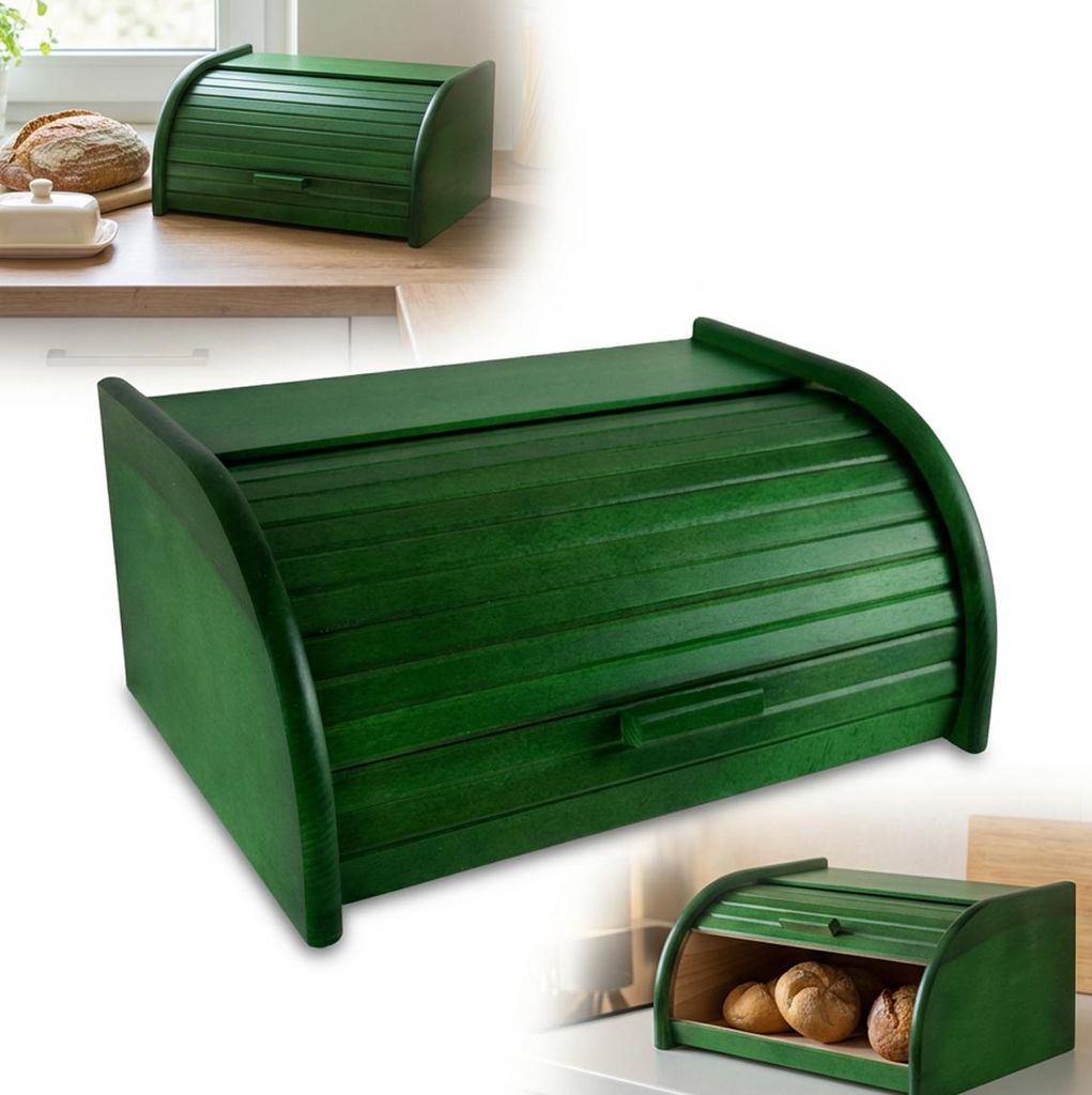 Großer Holz-Brotkasten Grün 40x29x18cm – Brotkorb für Produktbild 