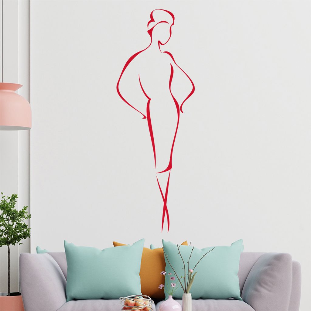 Dame im Kleid - Linien Wandtattoo in 6 Größen - Wandaufkleber Wall Sticker - Dekoration, Küche, Wohnzimmer, Schlafzimmer, Badezimmer