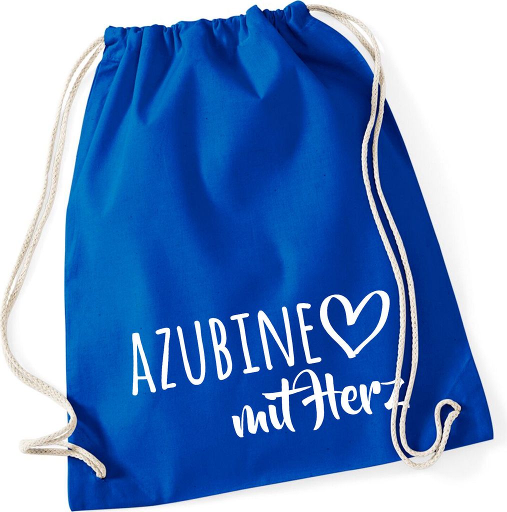 Huuraa Turnbeutel Azubine mit Herz 12 Liter Bright Royal Baumwolle Rucksack Geschenkidee