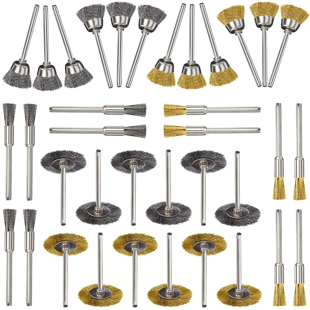 Lot de 36 mini-brosses métalliques en laiton pour outils rotatifs