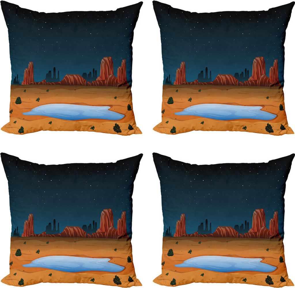 ABAKUHAUS Oase Kissenbezug Set (4 Stück), Arizona Landschaft Sternenhimmel, Moderner Doppelseitiger Digitaldruck, 45 cm x 45 cm, Mehrfarbig