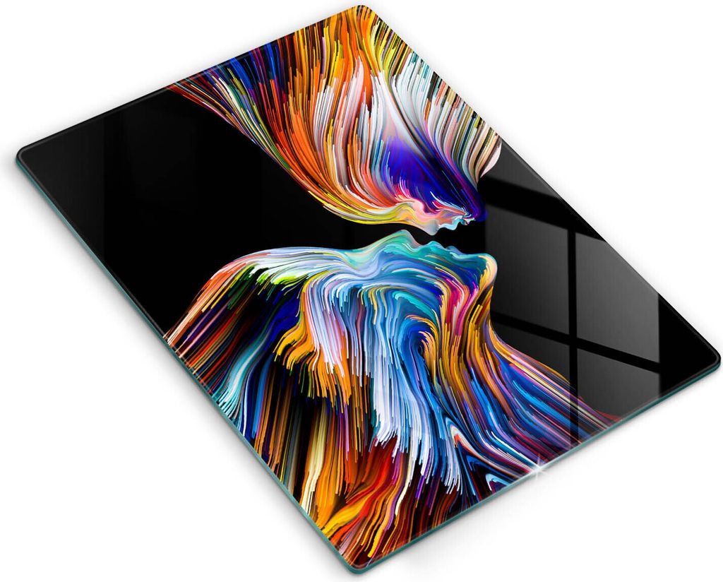 Glasschneideplatte - Herdabdeckplatte - 40x52 cm - Schneidebrett - Spritzschutz - Abstraktionskuss