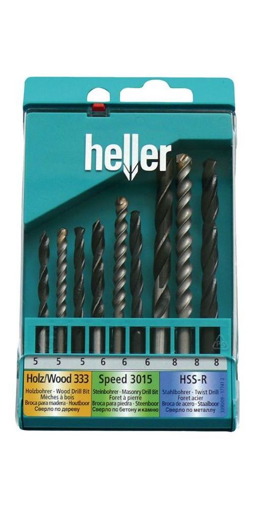 Universalbohrersatz 9-tlg.Metall-,Holz- u.Steinbohrer HELLER