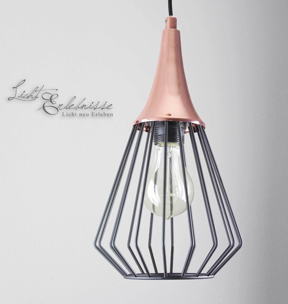 Pendelleuchte Vintage "Nora" Kupfer Schwarz Metall Hängelampe Wohnzimmer Esszimmer Esstisch