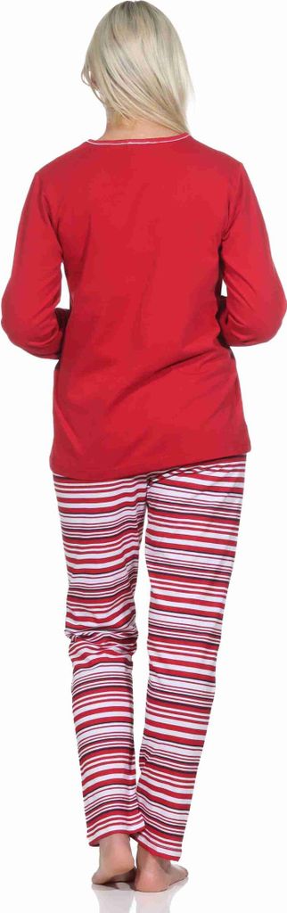 Damen langarm Schlafanzug Pyjama in maritimer Optik, Oberteil mit Anker Motiv ; rot , 40