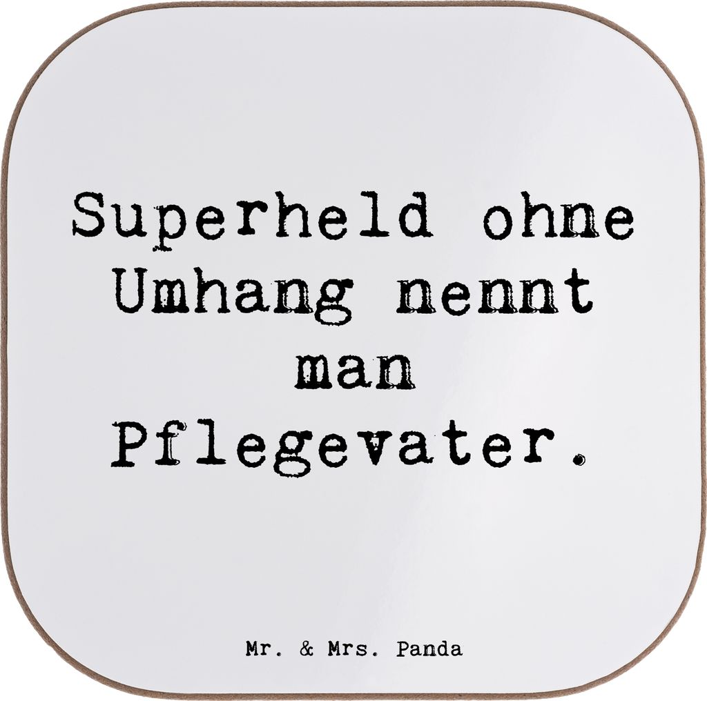 Mr. & Mrs. Panda Tassenuntersetzer Spruch Pflegevater Held - Weiß - Geschenk, Verwandte, Tassen Untersetzer, Coaster, Kinderbetreuung, Umhang, Geb...
