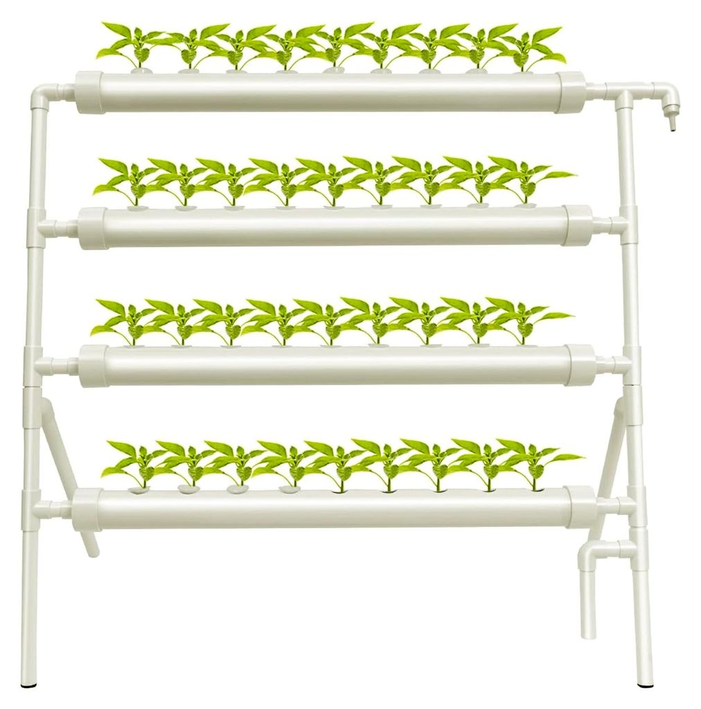 Hydroponisches Anzuchtsystem mit 36 Pflanzenplätzen, 4 Schichten, PVC, Bewässerungssystem mit 32 mm Rohr