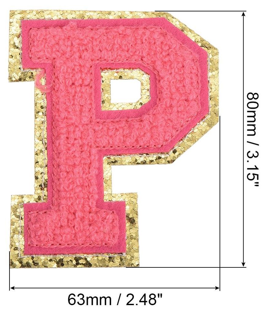 3 Stš¹ck Buchstaben zum Aufbš¹geln, 80 mm Selbstklebende Chenille Buchstaben P mit Glitzer-Goldrand, Gestickter Patch zum Aufbš¹geln fš¹r K...