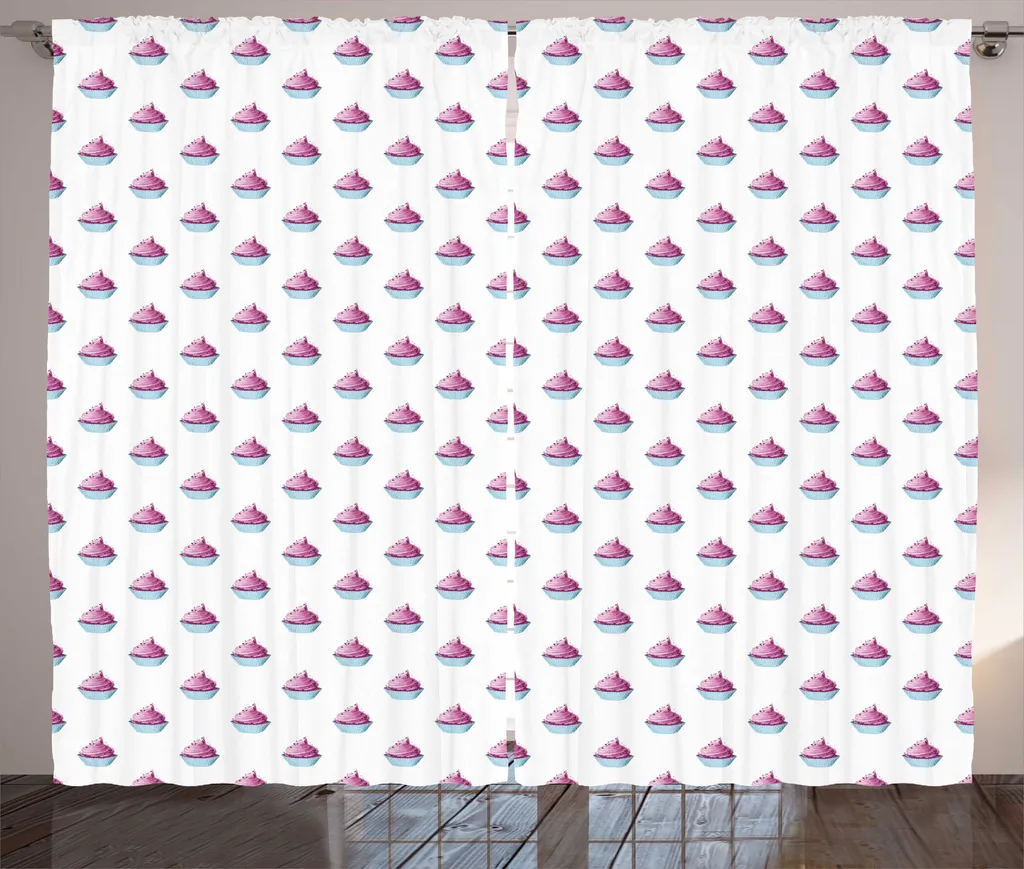 Rideau à Boucles 280x225 cm Imprimé Gâteau Rose et Bleu en Tissu Doux