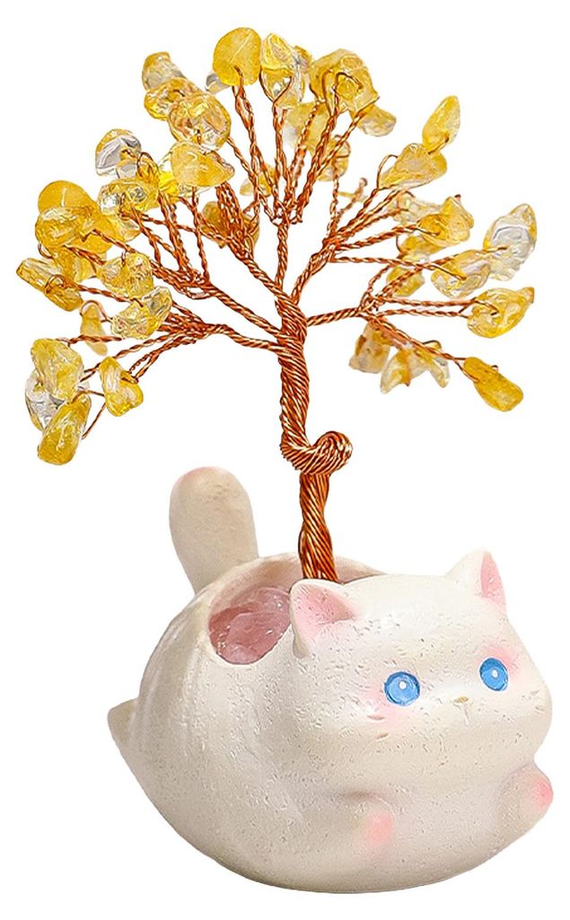Kleiner Geldbaum aus künstlichen Kristallen mit Cartoon-Tiertopf, handgefertigt aus Kupferdraht, Feng-Shui-Ornament für Zuhause, Büro oder Schre...