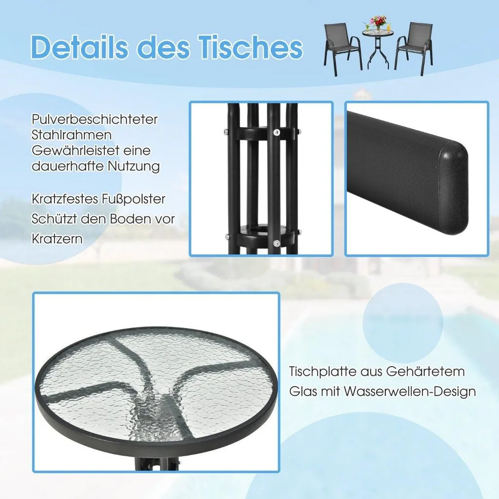 Ensemble de jardin pour balcon table et 2 chaises pour repas extérieur - 5