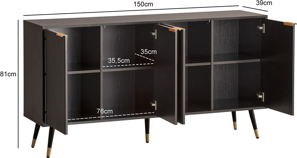 Buffet Noir et Chêne 150x81x39 cm Wohnling - Commode Design Moderne - 3