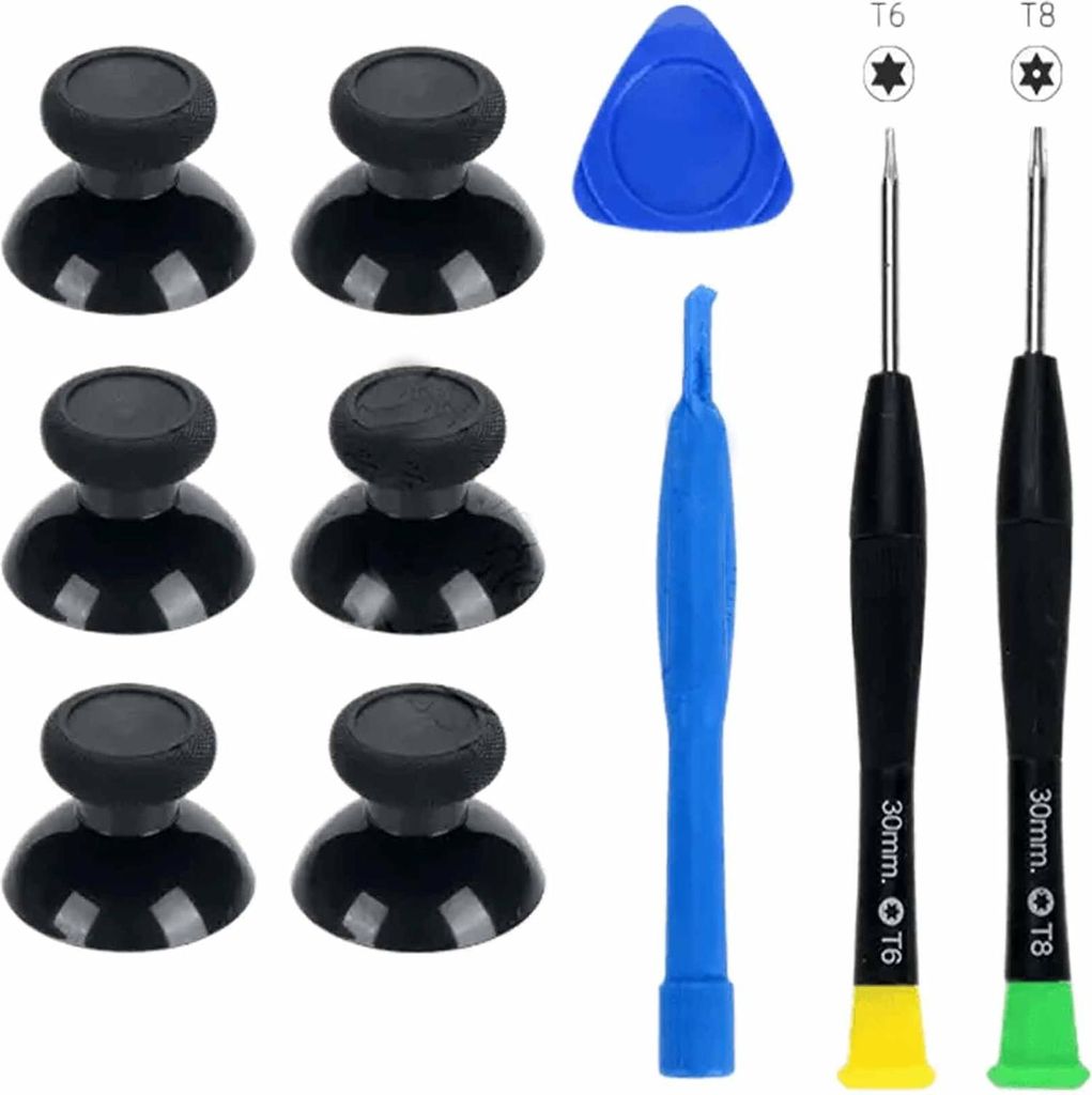 PS5 Controller Thumbsticks Ersatz Set, Analoge Joysticks mit Reparatur-Kit, 6 Stück, Schwarz