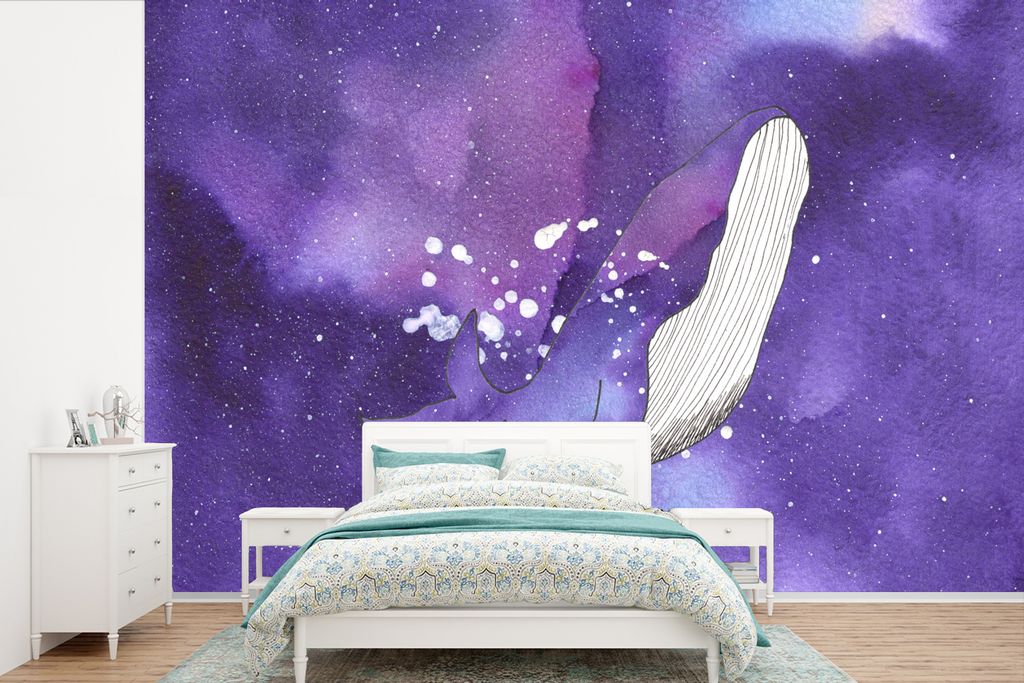 MuchoWow Fototapete für Wohnzimmer oder Schlafzimmer Wandtapete Vinyl Motivtapete Wal - Raum - Farben - 420x280 cm - Zimmer für Kinder
