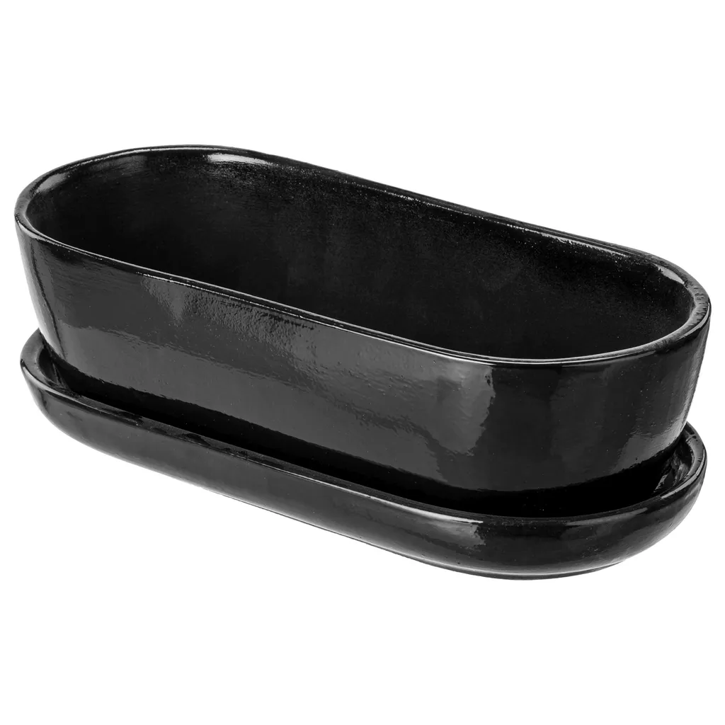 Jardinière Ovale Céramique Noir Brillant 27cm - Pot Cactus Moderne - 3