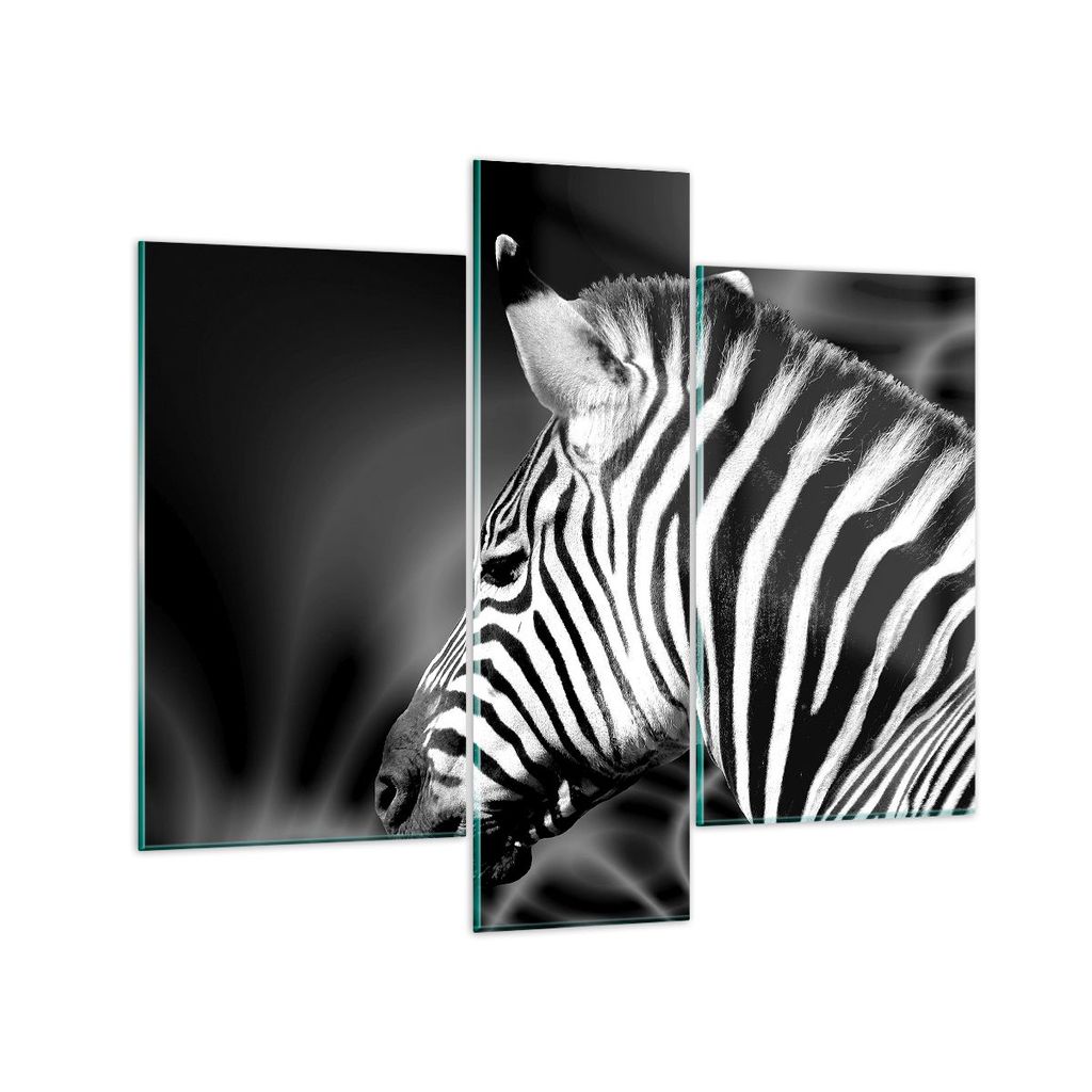 Bilder auf glas - Tier Zebra Streifen - 95x80cm - Glasbilder - Wandbilder - Kunstdruck - zum Aufhängen bereit - Wanddekoration aus Glas - Glas Bil...