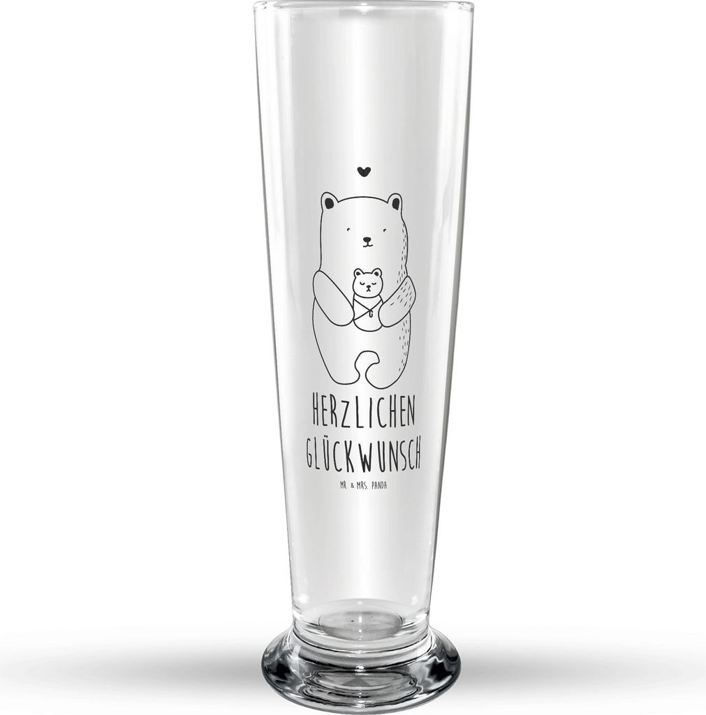 Mr. & Mrs. Panda Bierglas Bär Baby - Transparent - Geschenk, Glasbierglas, Teddy, Glasbecher, Trinkglas, Bierbecher, Geburtstag, Bier Glas, Nichte...