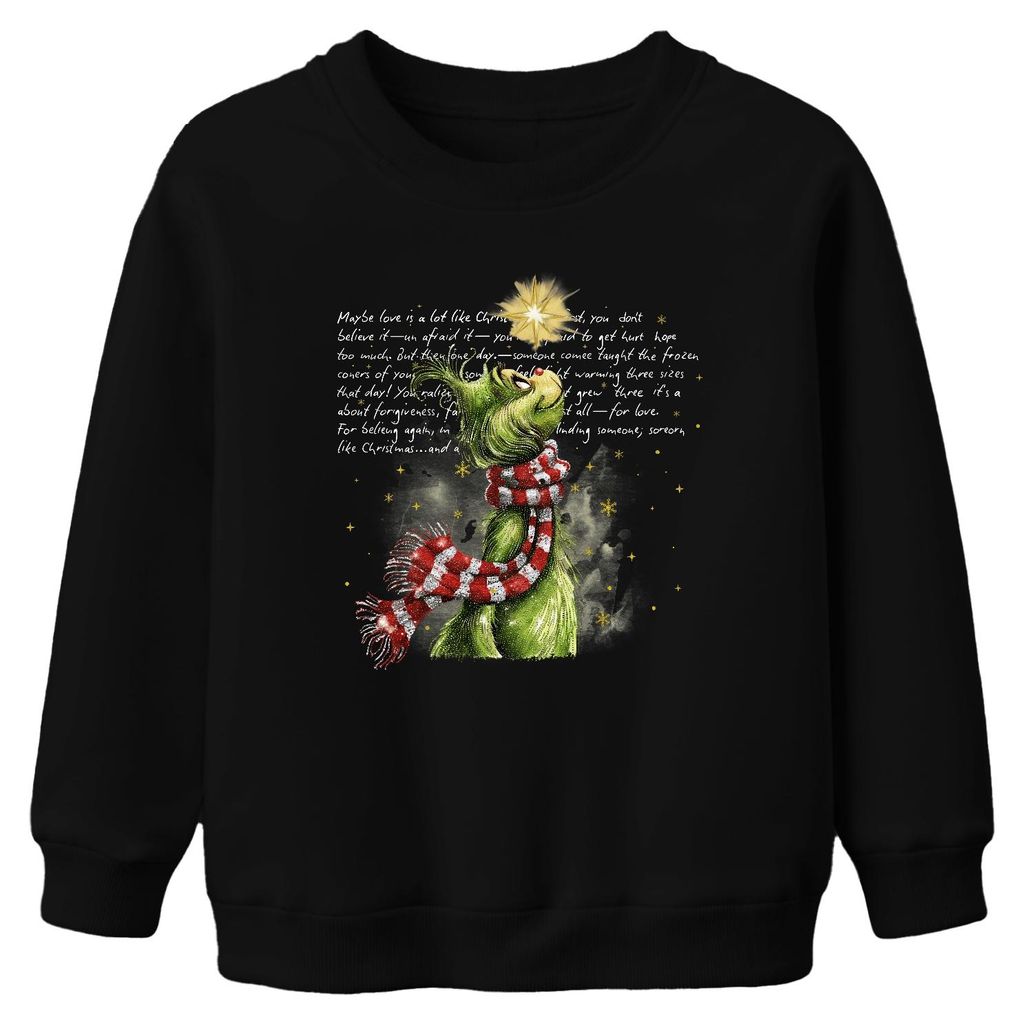 Maybe love is a lot like Christmas Grinch Weihnachten grün Stern Uni Kinder Sweatshirt Pullover, Schwarz, 104