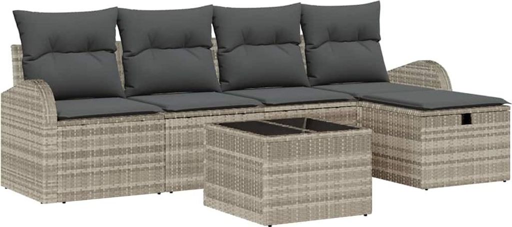 SYFAX Sofa Set mit Kissen mit Speicher 6 pcs Hellgrau Poly-Rattan