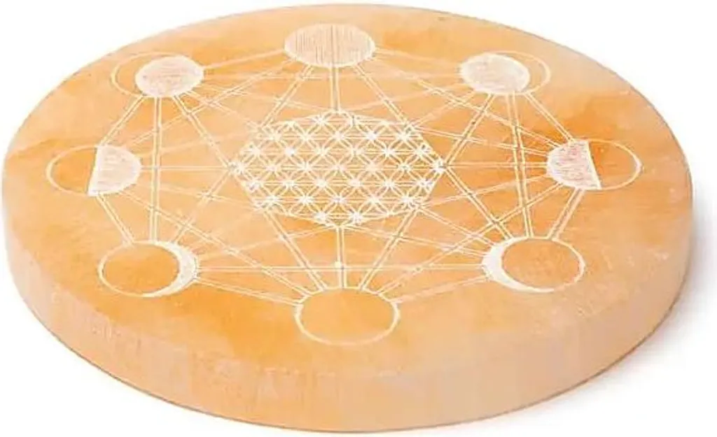 Support méditation en sélénite pêche gravée 12cm déco bien-être zen