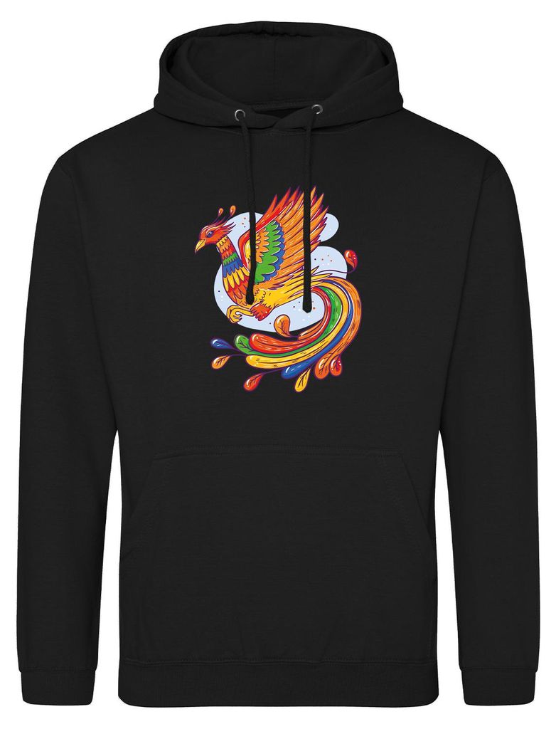 Huuraa Uni Hoodie Phönix Fabelwesen XL Deep Black Vegan Sweatshirt Geschenkidee