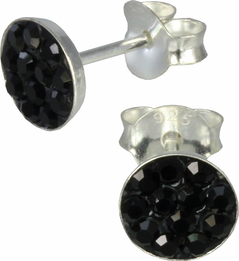 Teenie-Weenie Ohrstecker für Kinder 925 Silber schwarz Rund Ohrringe SDO252S